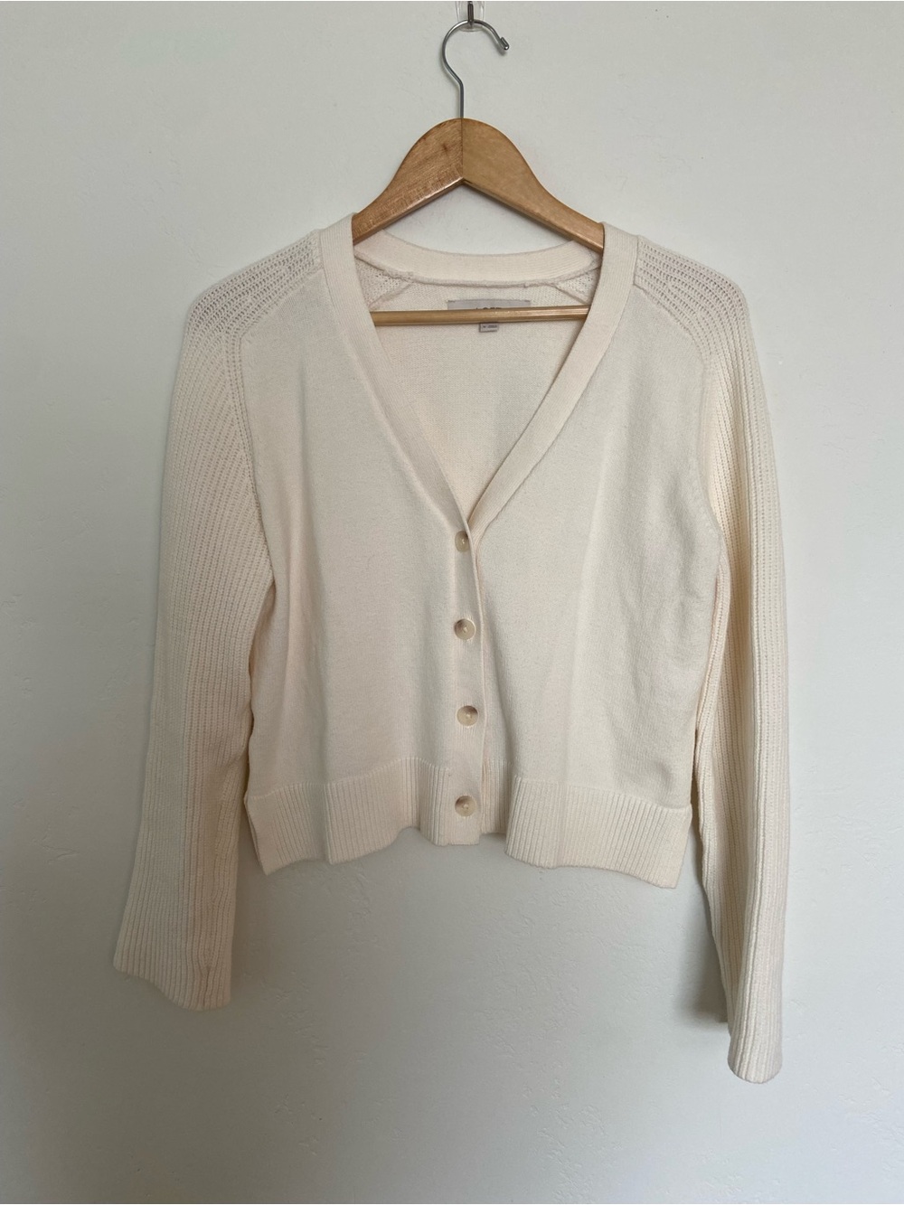 LOFT Cream V-Neck Button-Front Women's Cropped Cardigan